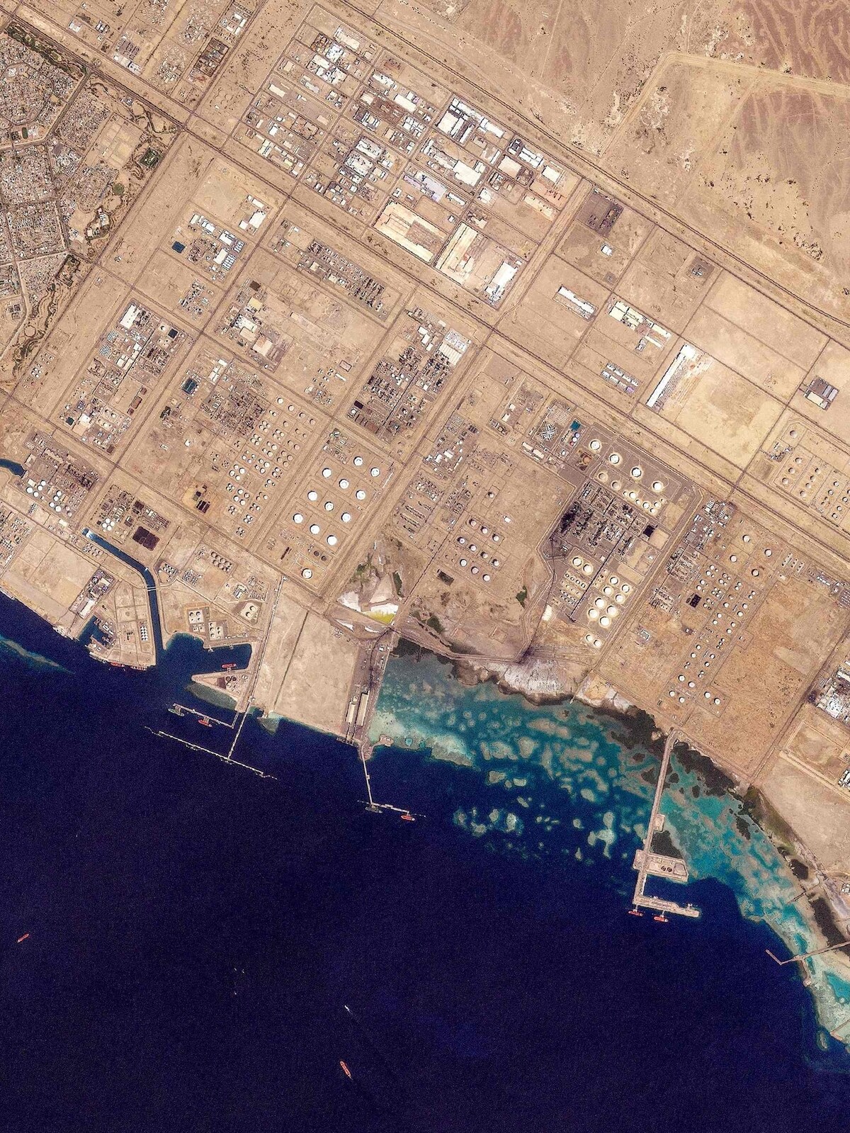 Oil storage and export infrastructure at Yanbu on Saudi Arabia's Red Sea coast.